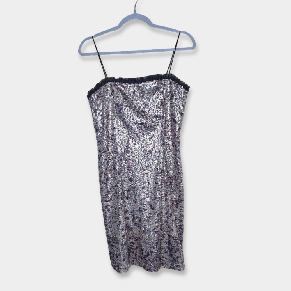 HOAGLUND Mini Dress Size 6 Sequined Tan Brown Maroon White GUC